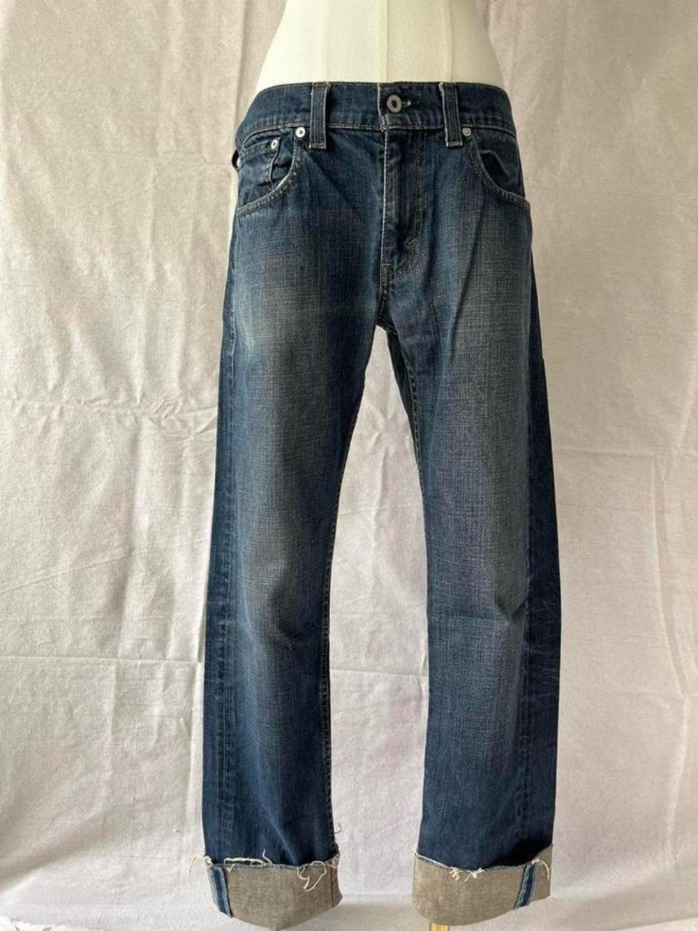 LEVIS vintage indigo wash baggy Straight Leg boyfriend Jeans raw hem size ~32